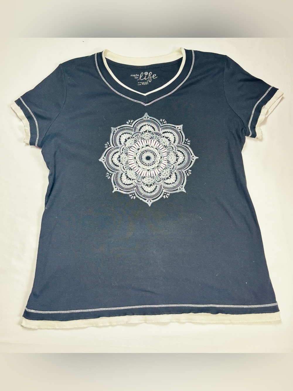 Made for Life Navy Blue Short-Sleeve Tee with White Mandala